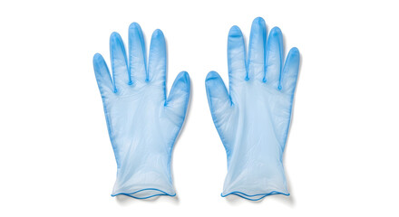 Obraz premium A pair of blue disposable vinyl gloves isolated on a white background, symbolizing the concept of medical protection and hygiene
