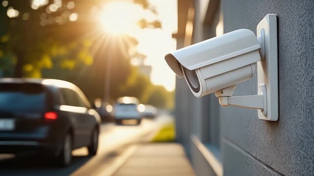 Outdoor Security Camera Monitoring Street Traffic on a Sunny Day