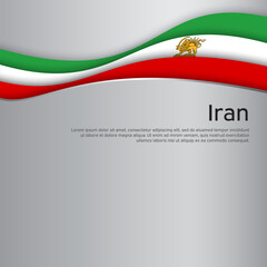 Waving flag of iran lion and sun on metallic background. Protest, riot, revolution. Iranian patriotic banner, flyer, card, booklet for the patriotic protest. Iran national poster. Vector design © valerybrozhinsky