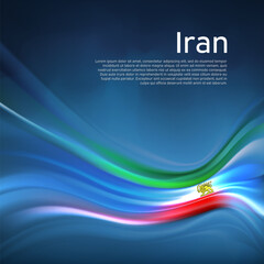 Waving flag of iran lion and sun background. Abstract iranian flag in the blue sky. Iranian protest, revolution, riot. Template banner, iran poster, patriotic cover, flyer. Vector illustration © valerybrozhinsky