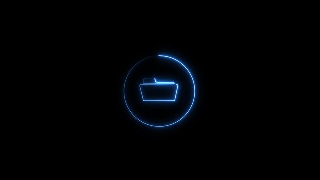 Neon glowing white folder files box icon animation in black background Neon Glowing Mobile Device Folder Icon Animation on Black Background 4k.