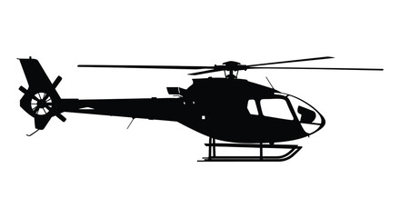 A stark black helicopter profile is prominently displayed against a white background showcasing its mechanical form as a silhouette high quality