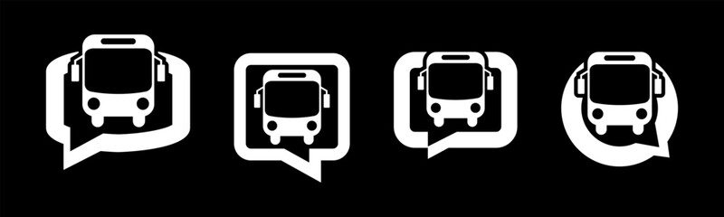 Transportation icon set illustration vector. Bus with bubble speak sign and symbol.