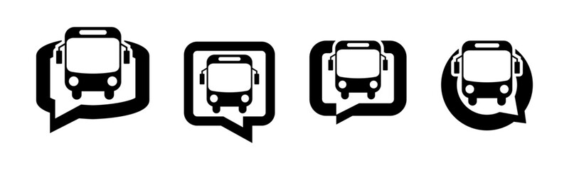 Transportation icon set illustration vector. Bus with bubble speak sign and symbol.