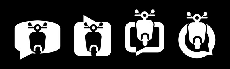 Transportation icon set illustration vector. Motorcycle with bubble speak sign and symbol.