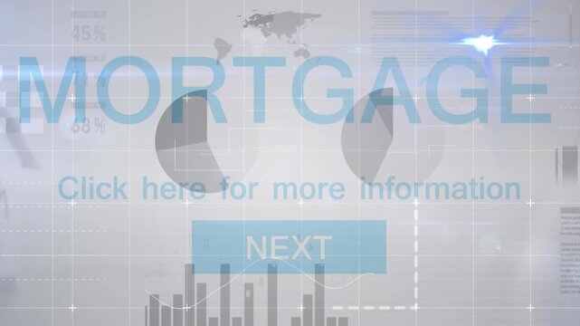 Animation of mortgage text, numbers and financial data processing