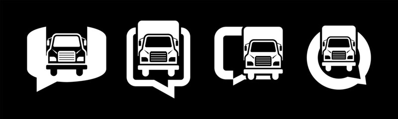 Transportation icon set illustration vector. Truck with bubble speak sign and symbol.	