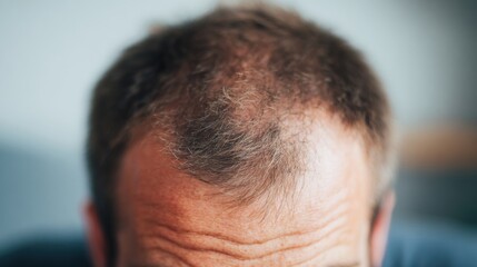 Obraz premium Man showing hair loss in indoor setting during daytime