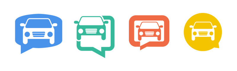 Transportation icon set illustration vector. Car with bubble speak sign and symbol.	
