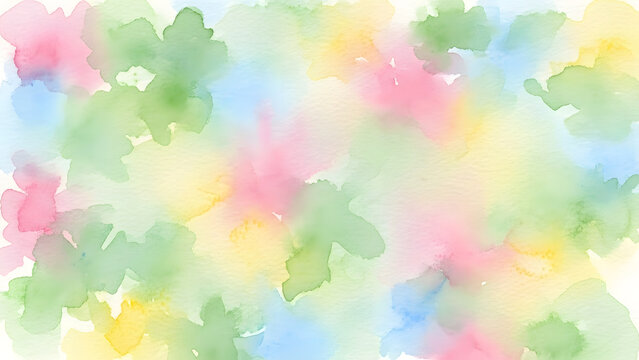 Soft, Blended Watercolor Background with Pastel Hues of Pink, Yellow, Green, and Blue, Evoking a Gentle, Dreamy Ambiance