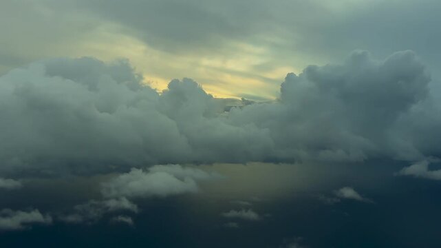An immersive hyperlapse captured from a jet cockpit during the approach to Palma de Mallorca&rsquo;s airport, flying over the Mediterranean Sea surrounded by storm clouds, and the sunrise light at the back.