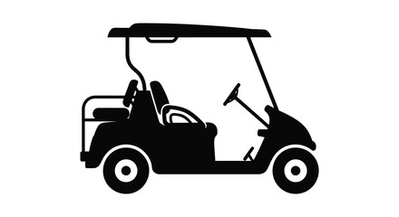 A stark black depiction of a golf cart showcasing its simple form and function presented as a dramatic silhouette high quality © GDMala02