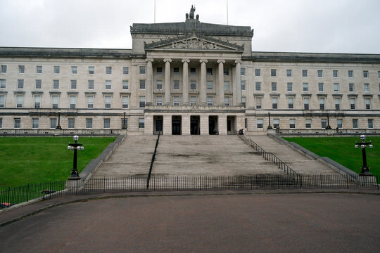 Grand Exterior of Parliament Buildings Stormont with Greek Classical Architecture in Belfast Northern Ireland