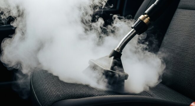 Steaming Clean Car Seat Detailer Revitalizes Interior with Intense Vapor.