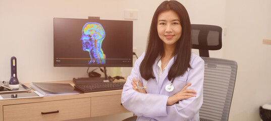 female doctors are discussing checking a patient's temperature at the clinic.