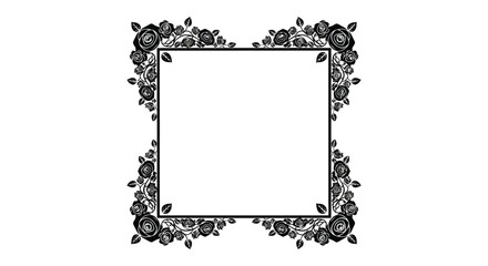an ornate square frame composed of detailed floral elements and dark shadows possessing a strong artistic quality is a striking silhouette