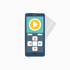 Smartphone with play button on screen. Mobile phone icon. Video player symbol. Play media button. Vector illustration on white background.