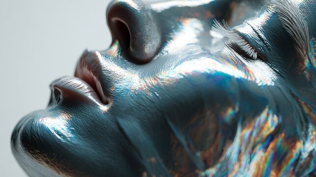 Futuristic metallic abstract human face symbolizes innovation, digital identity, and modern technology in creative visual culture