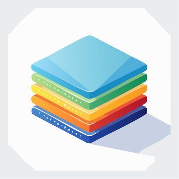 Stack of colorful square layers. Multicolored square stack. Layered squares illustration. Colorful stack icon. Vector graphic. White background. Simple design. Abstract layers.