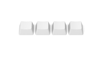 Four white keyboard keys isolated on white background. Copy space. Button. Blank. 3d illustration.