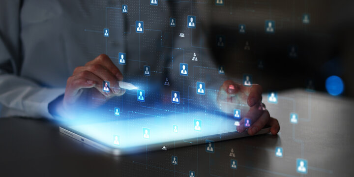 Workforce management interface displaying connected people within digital HR systems. - Powered by Adobe