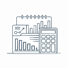 Obraz premium Business finance icons. Calculator and graph chart illustration. Financial analysis line style. Vector design on white background. Business concept symbol. Financial tool. Economic data