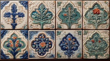 Vintage Ceramic Tiles with Floral Patterns