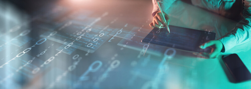 Binary Code and Digital Data Streams Displayed on Futuristic Transparent Interface. - Powered by Adobe