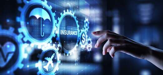 Insurance, health family car money travel Insurtech concept on virtual screen.