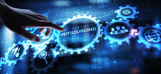 Outsourcing Global recruitment HR concept on virtual screen.