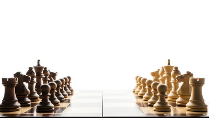 A strategic battle of black chess pieces stands ready on the board, representing a concept of leadership and intelligence within a challenging game of competition