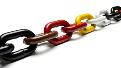 A close-up shot of a chain with links of different colors, representing diversity and unity. The chain symbolizes strength and interconnectedness.
