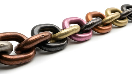 A close-up shot of a chain with different colors, a symbol of connection, strength and unity