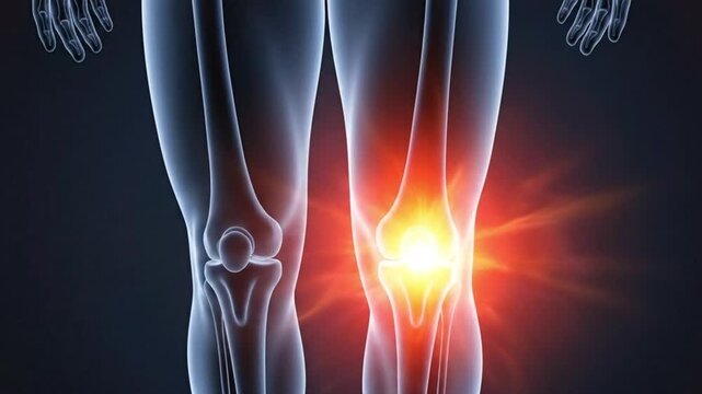 Human knee anatomy illustration highlighting joint pain and inflammation in lower limb structure