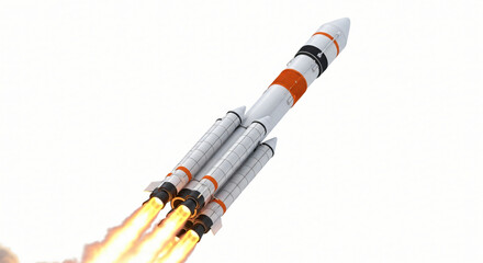 A rocket launches into the sky with flames and smoke, captured from a low-angle viewpoint.