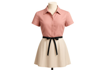 Stylish Women&rsquo;s Summer Dress with Button Front Shirt Top and Flared Skirt for Fashion Catalog