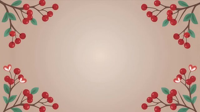 A beautiful and minimalist background design featuring festive red berries and green leaves in each corner