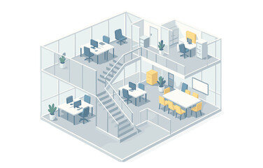 Fototapeta premium Modern isometric office interior with open workspace and meeting area