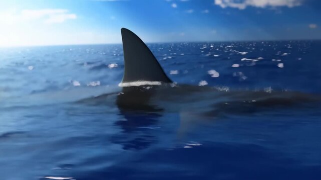 Majestic orca gliding through sunlit blue ocean under clear sky
