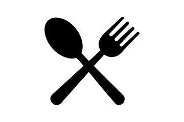 Spoon and Fork Crossed Icon &ndash; Restaurant, Food and Dining Symbol. Simple utensil icon with spoon and fork crossed over each other. Black silhouette of crossed spoon and fork icon.