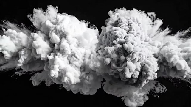 Abstract White Smoke Cloud Explosion On Black Background