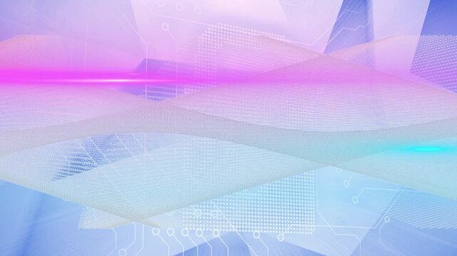 Animation of 3d wireframe pattern rotating with lock icon on digital interface