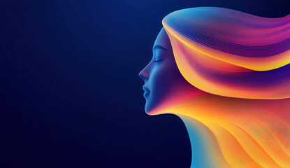 Colorful profile portrait with vibrant gradient hair on a dark background