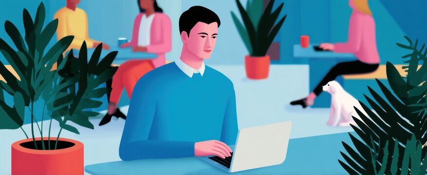 The dynamic shift to hybrid work transforms everyday routines into a playful dance of productivity - Powered by Adobe