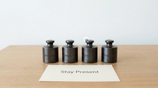 Four Dark Weights and a 'Stay Present' Card