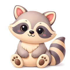 Niedlicher Waschb&auml;r im Marzipan-Stil als s&uuml;&szlig;e Illustration, freigestellt