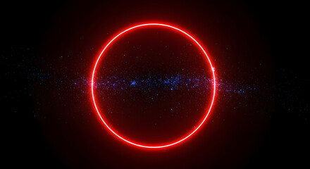 Obraz premium Vibrant glowing neon red circle with cosmic background pulsate