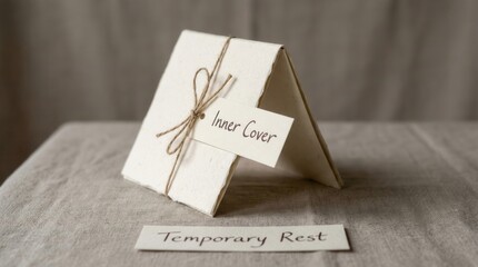 Handmade Paper Card with "Inner Cover" Tag and "Temporary Rest" Label