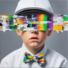 Abstract portrait of a child with vibrant colors and artistic streaks