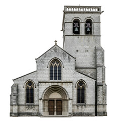 Obraz premium Church Building with Tower and Arched Windows.